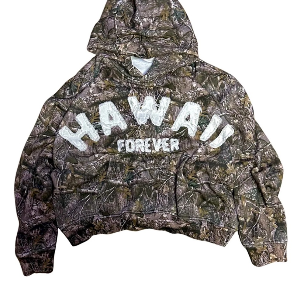 Camo Hoodie with 'Hawaii Forever' Print